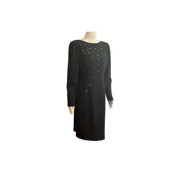 1980s Morton Myles Warrens Black White Rhinestones Studded Cocktail Sheath Dress - Picture 5 of 6